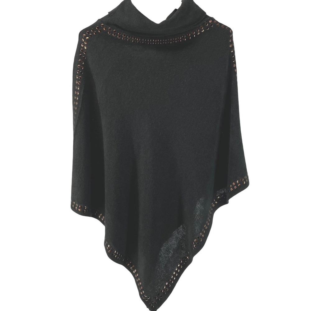 Black Studded Cowl Neck Poncho Wrap Copper Accents Laser Cut Hem Unbranded *READ